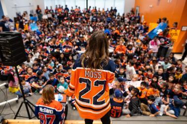 Principal at Assembly in gym