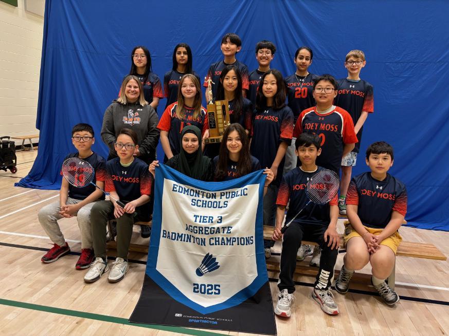 Group of students with banner - Badminton Club